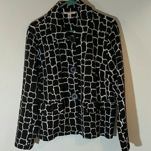 JM collection L large black white top Blazer jacket top animal print jacket - Picture 1 of 7